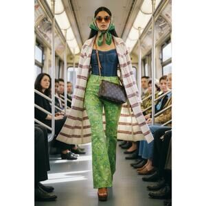 Vintage 70s Knit Fashion Plaid Long Cardigan Sweater Acrylic L Coastal Grandma